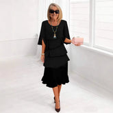 2025 New Amazon Foreign Trade Spring and Summer Fashion Cake Dress Women's Elegant Loose Slimming Round Neck Dress Women