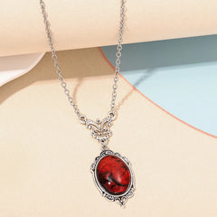 Collier gothique à breloques en Quartz rouge sang, pendentif ovale pour femmes, Halloween, Vampire, bijoux de sorcière en relief, ras de cou Vintage