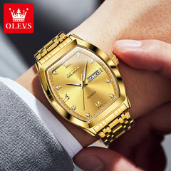 OLEVS Tonneau Dial Quartz Watch for Men Luxury Diamond Elegant Stainless steel Waterproof Luminous TOP Brand Wristwatch 5528