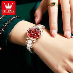 OLEVS Watches for Ladies Watch Ceramic Stainless Steel Luxury Waterproof Watch Rose Gold Women's Watches trend Reloj Mujer