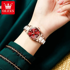OLEVS Watches for Ladies Watch Ceramic Stainless Steel Luxury Waterproof Watch Rose Gold Women's Watches trend Reloj Mujer