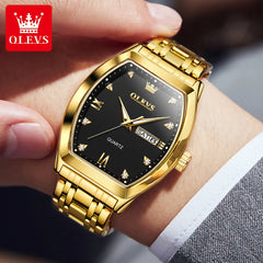OLEVS Tonneau Dial Quartz Watch for Men Luxury Diamond Elegant Stainless steel Waterproof Luminous TOP Brand Wristwatch 5528