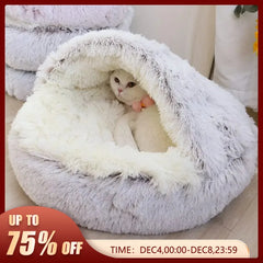 Soft Plush Round Cat Bed Pet Mattress Warm Comfortable Basket Cat Dog 2 in 1 Sleeping Bag Nest for Small Dogs