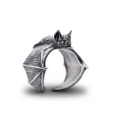 Bague chauve-souris foncée rétro pour hommes, couleur or argent, Punk de rue gothique, réglable, accessoires de bijoux faits à la main, cadeau d'halloween