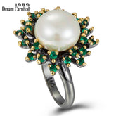 Bague fleur Dreamcarnival1989 zircon vert et perle blanche – WA11719