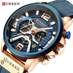 CURREN Luxury Brand Mens Watch Military Leather Wristwatch Man Sports Clock Casual Fashion Chronograph Waterproof Relojes Hombre