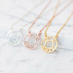 Custom Roman Numeral Date Necklace Personalized Name Pendant Stainless Steel Chain Circle Necklace Jewelry Anniversary Gifts