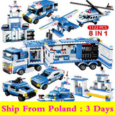 Jeu de construction 8 en 1 police – Voiture, camion et hélicoptère SWAT