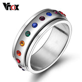 Bague tournante Vnox en acier inoxydable avec pierres arc-en-ciel femme