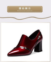 Escarpins à talons hauts en cuir verni souple pour femmes, chaussures à talons épais, à la mode, à bout pointu, noir, vin, rouge, nouvelle collection automne 2020
