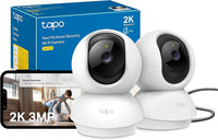 2 Pack Caméra WiFi Intérieure 2K QHD 3MP, Rotation 360°, Détection de Personne&Pleurs de Bébé, Vision Nocturne, Audio Bidirectionnel, Stockage Cloud&microSD 512 Go,Alexa et Google Assistant