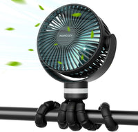 Ventilateur Poussette Noir, 8000mAh, 27H, 4 Vitesses, 360° | Veilleuse, Détachable, Rechargeable USB, Voyage, Siège, Chambre, Nouveau-né, Silencieux, Puissant, Portable, Camping