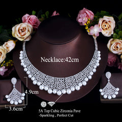Super Luxurious White Cubic Zirconia Necklace and Earrings Imitation Pearl Wedding Bridal Big Jewelry Set for Women Jewellery