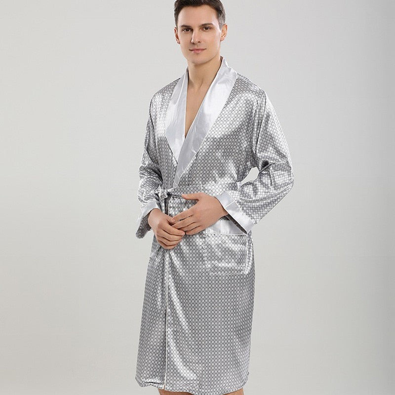 Men Robe Sets Satin Kimono Gown Male Sleepwear Bathrobe Faux Silk 2PCS Robe&Shorts Suit Casual Nightwear Lounge Wear Homewear