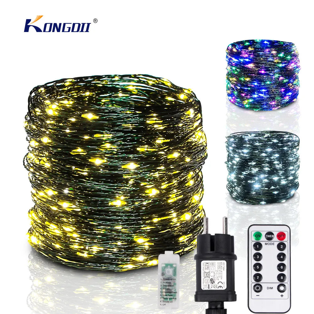 Guirlande LED 10-200m Fil Vert - Extérieur Arbre Noël