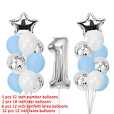 1st Happy Birthday Blue Silver Balloons Foil Number Balloons Banner First Baby Boy Party Decorations My 1 One Year Supplies