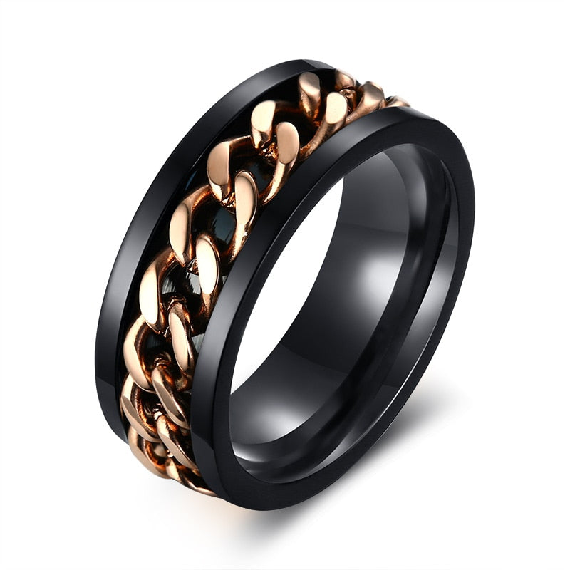 Vnox Spinner Black Chain Ring for Men Punk Titanium Steel Metal Finger Jewelry Male Alliance