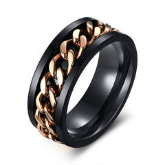 Vnox Spinner Black Chain Ring for Men Punk Titanium Steel Metal Finger Jewelry Male Alliance