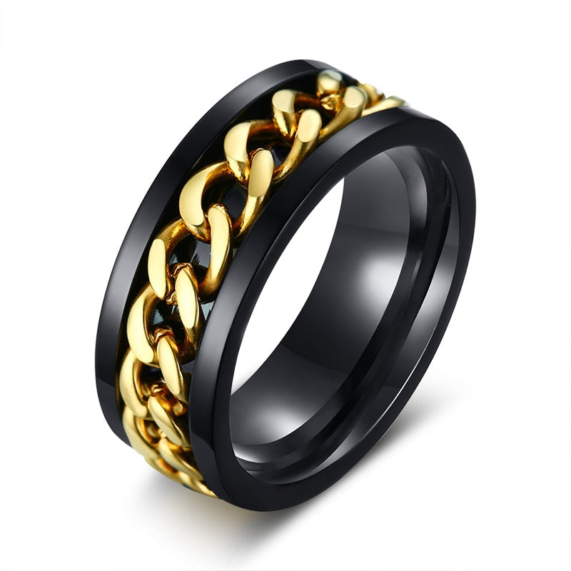 Vnox Spinner Black Chain Ring for Men Punk Titanium Steel Metal Finger Jewelry Male Alliance