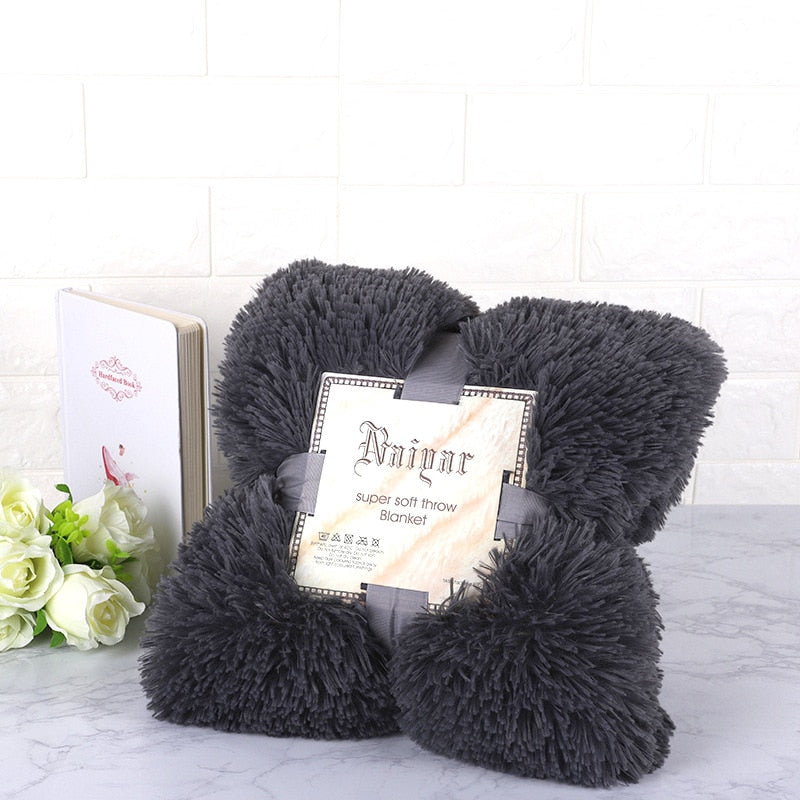 Fur Blanket Super Soft Fuzzy Elegant Cozy Bed Sofa Bedspread Long Shaggy Warm Bedding Sheet Fluffy Fur Throw Blanket