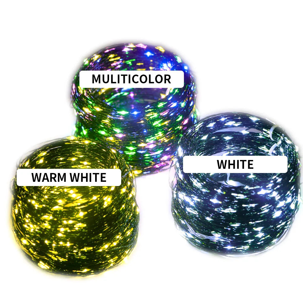 Guirlande LED 10-200m Fil Vert - Extérieur Arbre Noël