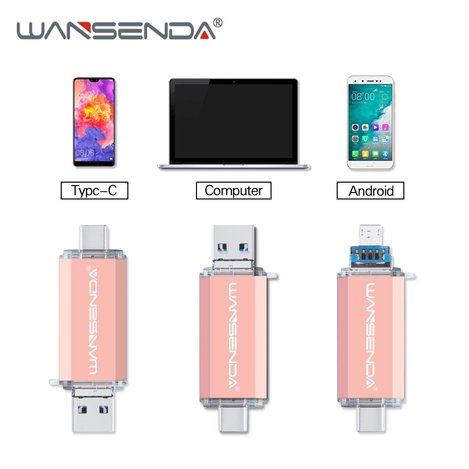 Wansenda OTG 3 in 1 USB Flash Drives USB3.0 &amp; Type-C &amp; Micro USB 512GB 256GB 128GB 64GB 32GB 16GB Pendrives Pen Drive Cle USB