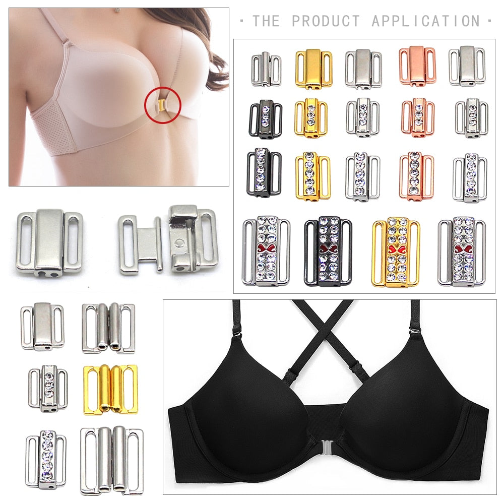 2pcs/lot silver gold Rectangle Tape Closure Hook &amp; Clasp Rhinestone bra buckle Waist Extenders Sewing On Clothes Bra Clip Hook