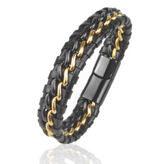 Genuine Leather Chain Bracelet for Men Magnetic Stainless Steel Clasp in Plated Gold Exclusive Jewellery Gift Wholesale Dropping