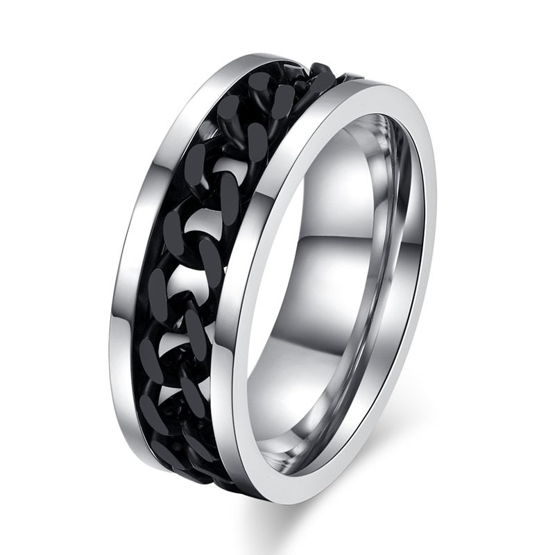Vnox Spinner Black Chain Ring for Men Punk Titanium Steel Metal Finger Jewelry Male Alliance