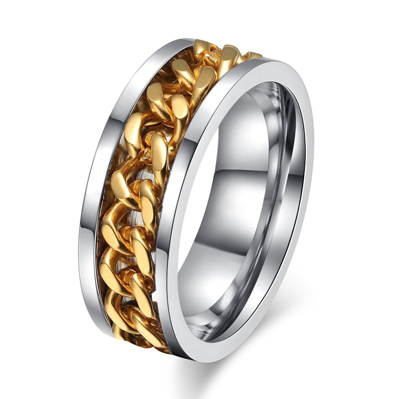 Vnox Spinner Black Chain Ring for Men Punk Titanium Steel Metal Finger Jewelry Male Alliance