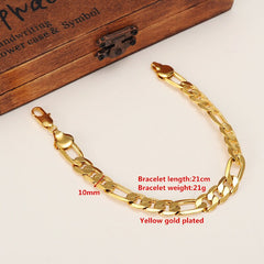 Mens 24 k Solid Gold GF 10mm Italian Figaro Link Chain Bracelet 8.7 Inches Jewelry