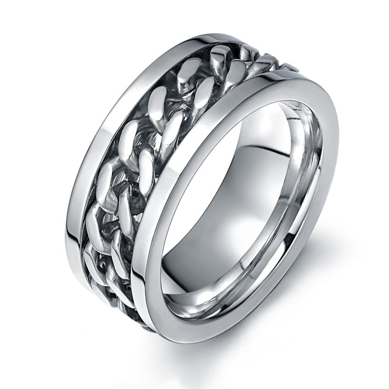 Vnox Spinner Black Chain Ring for Men Punk Titanium Steel Metal Finger Jewelry Male Alliance