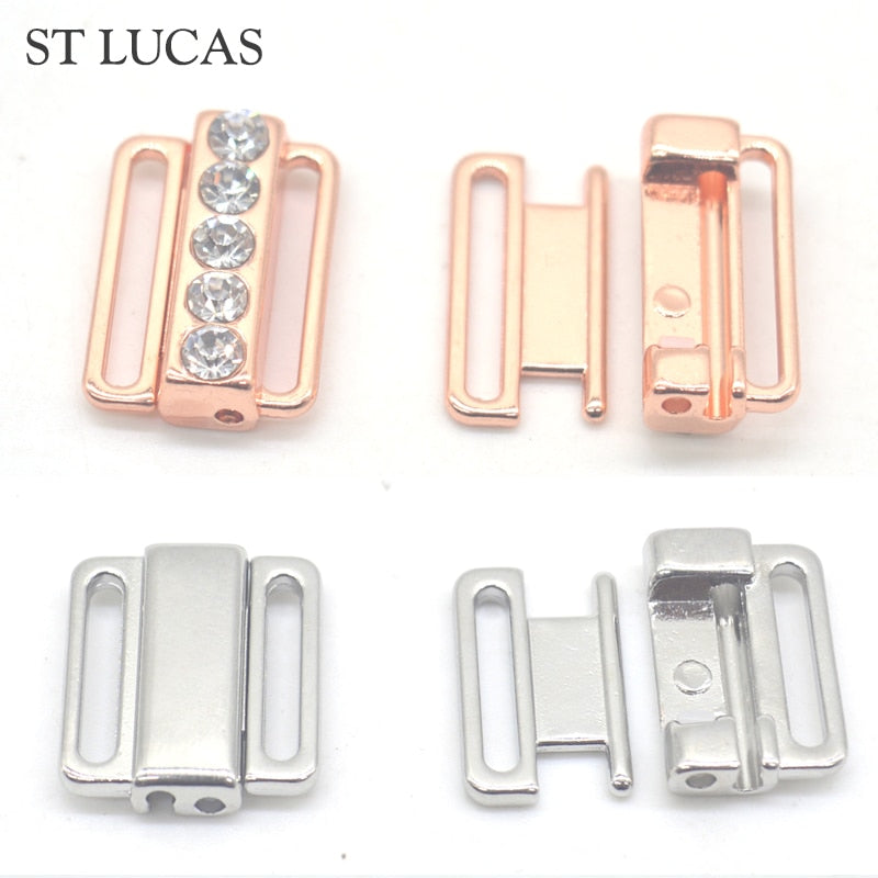 2pcs/lot silver gold Rectangle Tape Closure Hook &amp; Clasp Rhinestone bra buckle Waist Extenders Sewing On Clothes Bra Clip Hook