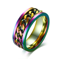 Vnox Spinner Black Chain Ring for Men Punk Titanium Steel Metal Finger Jewelry Male Alliance