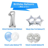 1st Happy Birthday Blue Silver Balloons Foil Number Balloons Banner First Baby Boy Party Decorations My 1 One Year Supplies