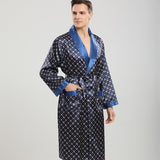 Men Robe Sets Satin Kimono Gown Male Sleepwear Bathrobe Faux Silk 2PCS Robe&Shorts Suit Casual Nightwear Lounge Wear Homewear