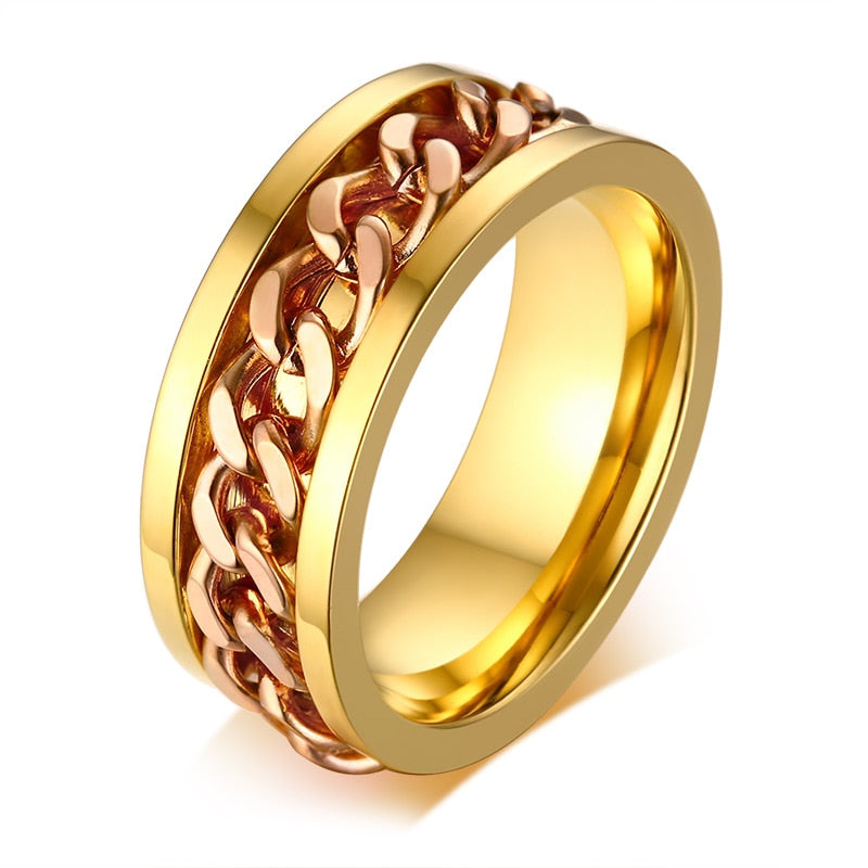 Vnox Spinner Black Chain Ring for Men Punk Titanium Steel Metal Finger Jewelry Male Alliance