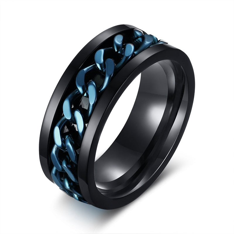 Vnox Spinner Black Chain Ring for Men Punk Titanium Steel Metal Finger Jewelry Male Alliance