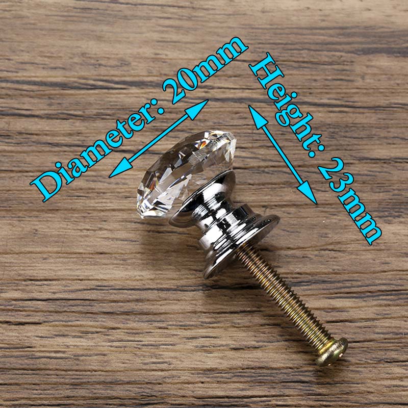 KAK 20-40mm Diamond Shape Design Crystal Glass Knobs Cupboard Drawer Pull Kitchen Cabinet Door Wardrobe Handles Hardware