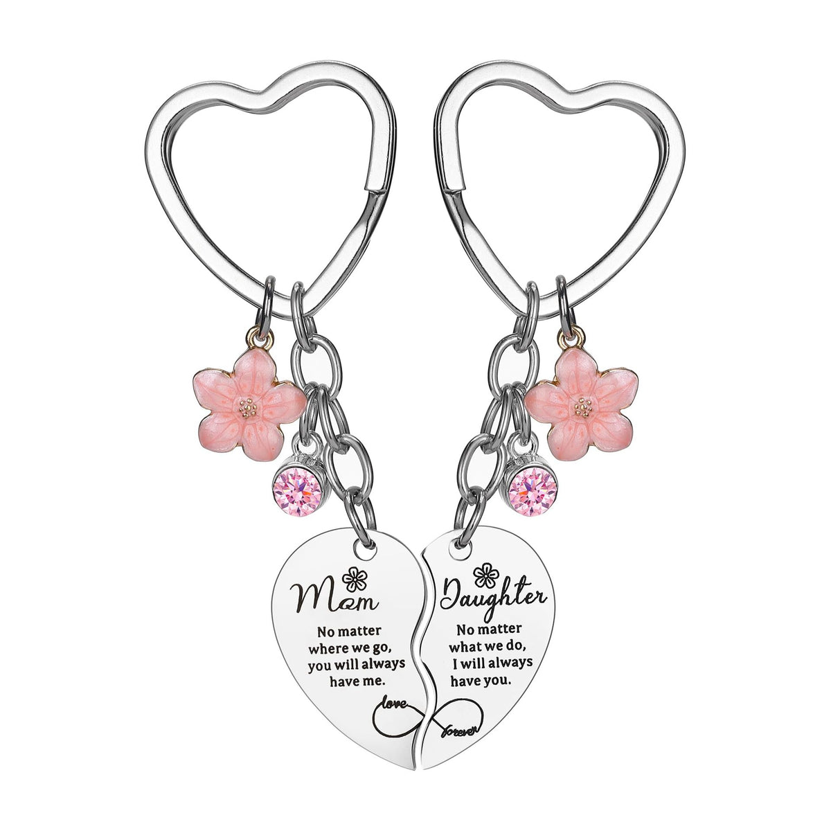 Porte-Clés Fête des Mères Gravé - Fleur Or Rose Pendentif