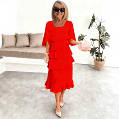 2025 New Amazon Foreign Trade Spring and Summer Fashion Cake Dress Women's Elegant Loose Slimming Round Neck Dress Women