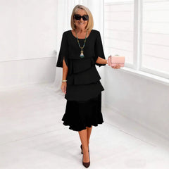 2025 New Amazon Foreign Trade Spring and Summer Fashion Cake Dress Women's Elegant Loose Slimming Round Neck Dress Women