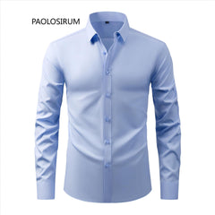 Cross-Border Lightweight Stretchy Plus-Size Men's Shirts, Wrinkle-Resistant Long-Sleeve Shirts, Amazon Cardigan Long-Sleeve Shirts for Men