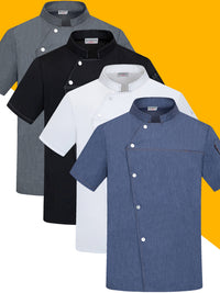 High-End Blue Chef Work Clothes Men's Short-Sleeved Summer Hotel Chef Clothing Women's Breathable Mesh Catering Kitchen Long-Sleeved