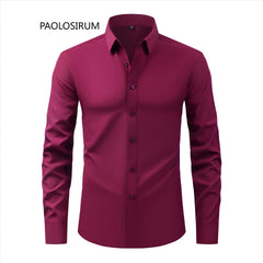Cross-Border Lightweight Stretchy Plus-Size Men's Shirts, Wrinkle-Resistant Long-Sleeve Shirts, Amazon Cardigan Long-Sleeve Shirts for Men