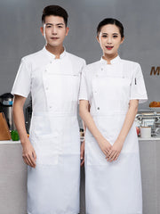High-End Blue Chef Work Clothes Men's Short-Sleeved Summer Hotel Chef Clothing Women's Breathable Mesh Catering Kitchen Long-Sleeved
