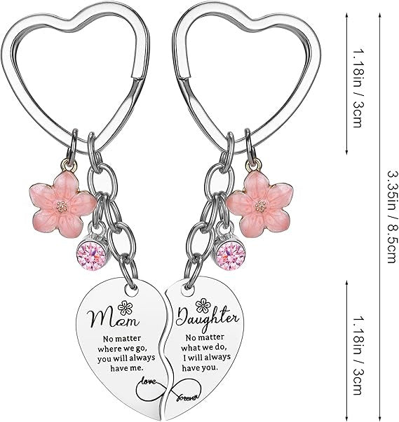 Porte-Clés Fête des Mères Gravé - Fleur Or Rose Pendentif