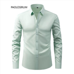 Cross-Border Lightweight Stretchy Plus-Size Men's Shirts, Wrinkle-Resistant Long-Sleeve Shirts, Amazon Cardigan Long-Sleeve Shirts for Men