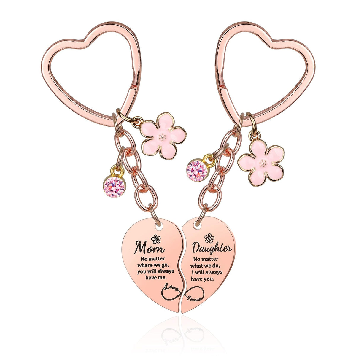 Porte-Clés Fête des Mères Gravé - Fleur Or Rose Pendentif