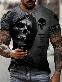 Horreur mort été hommes respirant col rond T-shirt crâne imprimé Halloween rue Hip Hop décontracté haut extérieur